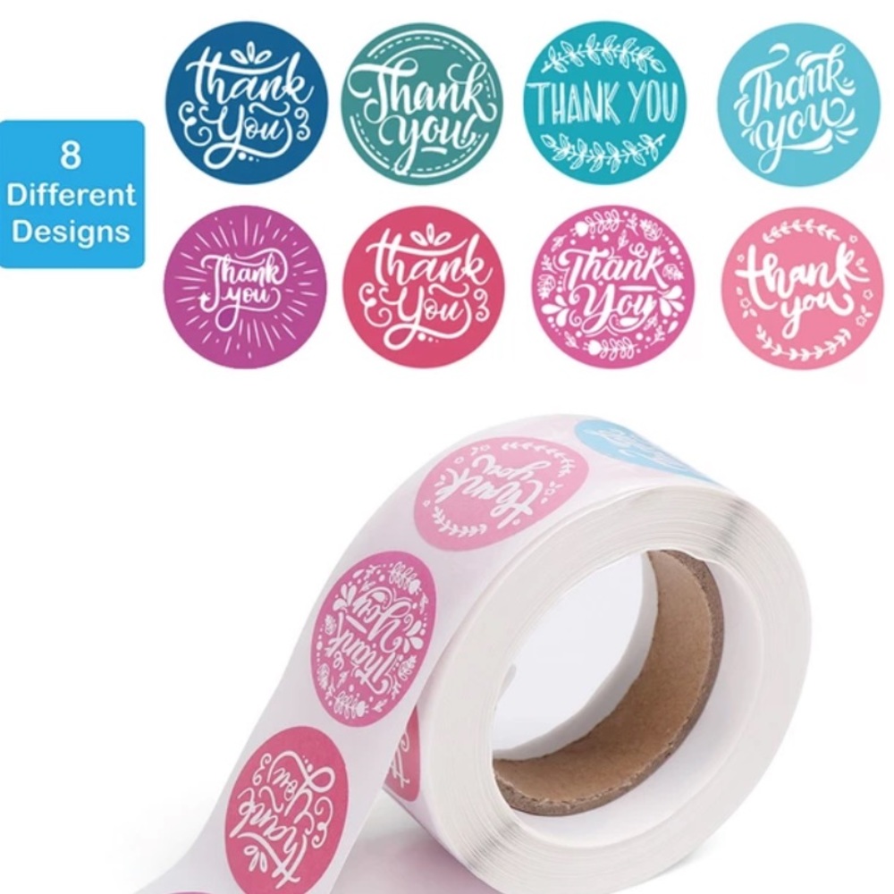 Thank You Sticker 500 Pieces Pink Purple Blue Green